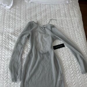 White Fox Boutique Silver Shimmer Mesh Mini Dress